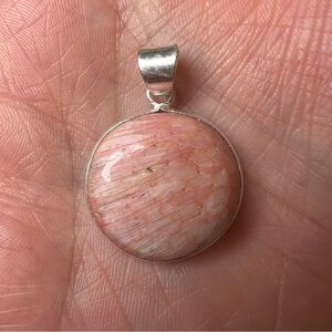Rhodochrosite Round Silver Plated Necklace Pendant